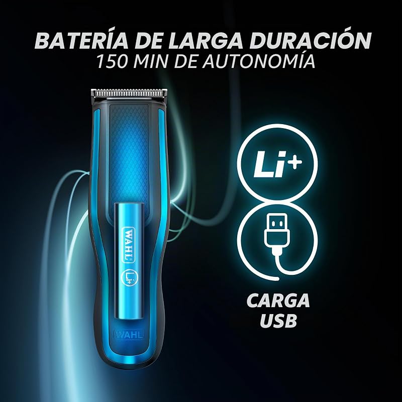 Wahl self clip 360 kit cutapelos -corte -os automáticos, sem cabo, preto, 10 pentes, carga usb, bateria longa, auto -suporta, lâminas de enxágue, fácil aderência, leve, luz