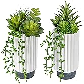 Hollyone Artificial Succulents Plants Set of 2 Faux Succulents 9" Fake Succulent Plants in Ceramic Pot Succulent Plant for Desk Modern Home Living Room Office Table Shelf Bathroom Decor