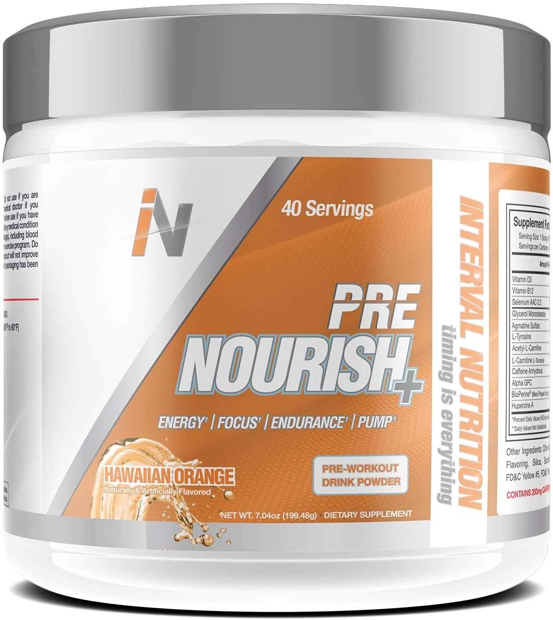 Interval Nutrition Pre Nourish+ Hawaiian Orange All Natural Energy and Endurance Pre-Workout Powder - 40 Servings