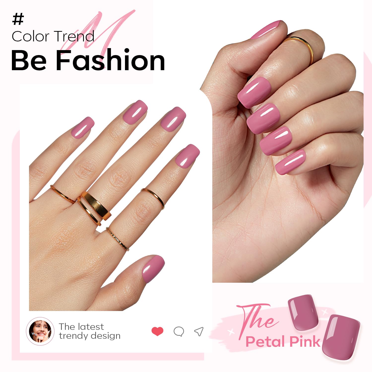 Modelones Petal Pink Press on Nails, Short Square Fake Nails, Reusable Nail Kit with Nail Glue Adhesive Tabs Mini Nail File, Spring Easter Nails Press Ons 32Pcs 16 Sizes, Women Girl Gift - Image 3