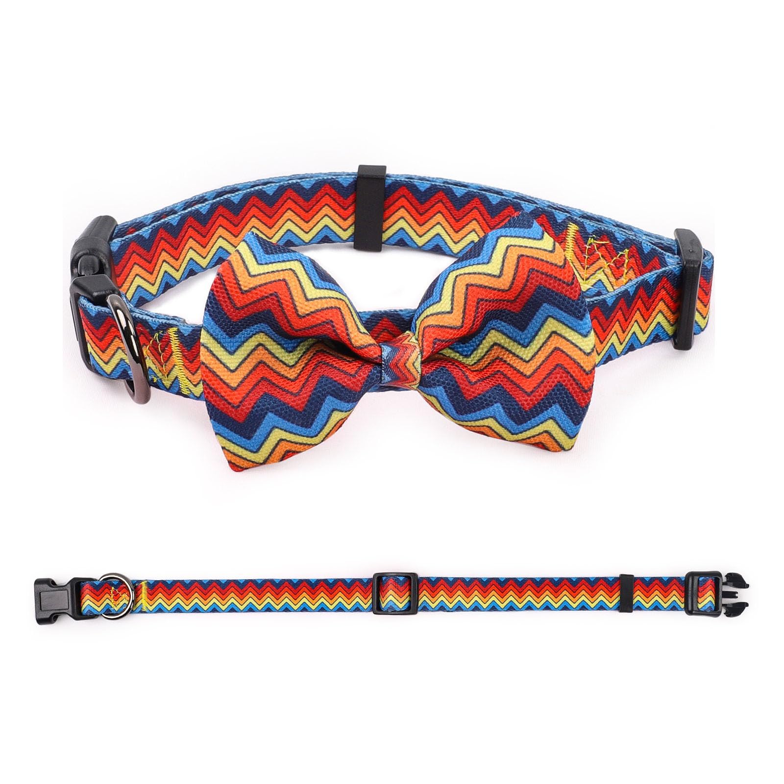 COSYHOMELONDON patterned Dog Collar with Bowtie, Durable Adjustable and Comfortable Collar for Small Dogs Puppies and Cats (M, Zigzag)