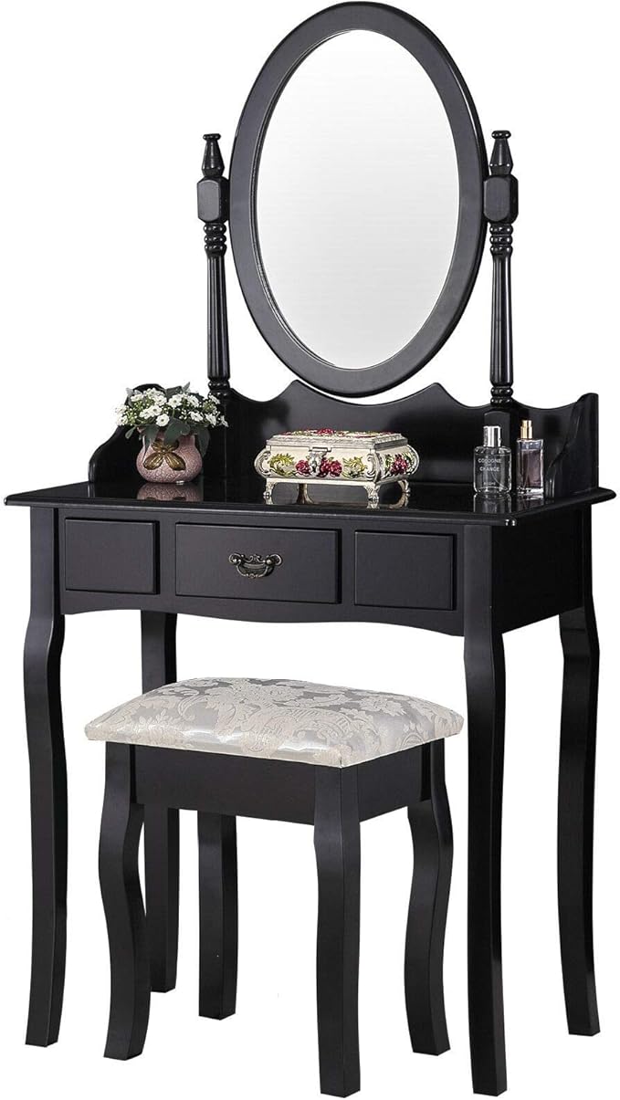 mecor Black Dressing Table Set with Mirror and Stool Shabby Chic