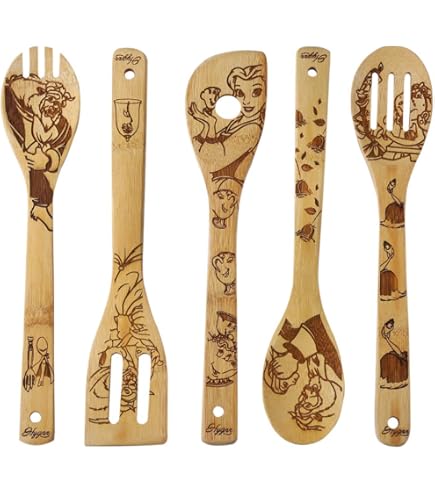 Lot De 5 Cuillères En Bois Bambou Personnalisées - Cadeau Fête Des Mères - Ustensiles Cuisine