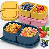 ICEROYCE 3 Pack Reusable Silicone Snack Containers with Lids, Meal Prep Containers 2 Compartments, Portable Silicone Food Storage Box for Picnic, Lunch, Office (3)