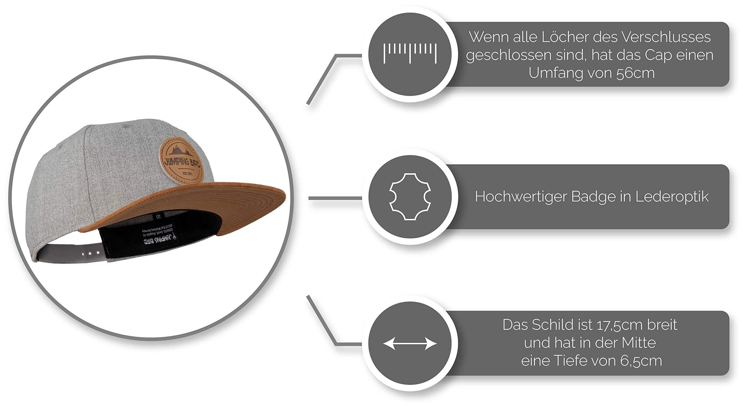 Jumping Bird Baseball Cap Herren Watzmann Hellgrau • Outdoor Snapback Cap für Wanderung & Alltag • Individuell verstellbar 54-62 cm • Kappe 7