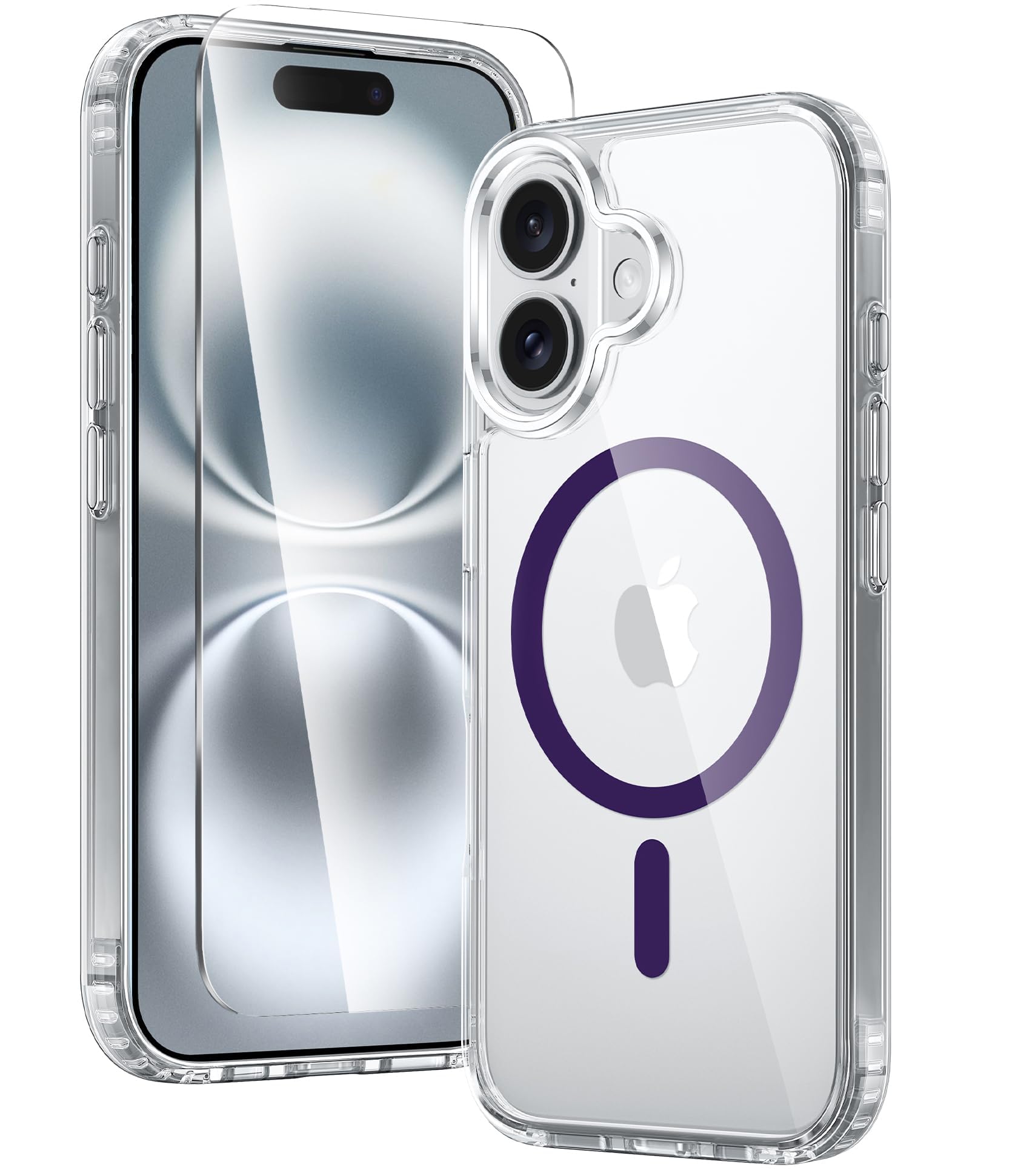 Photo 1 of FNTCASE for iPhone 16 Case: Clear Magnetic Military Grade Drop Protection Anti Yellowing Slim Case - Rugged Shockproof Protective Transparent Cell Phone Cover(Purple)