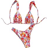 SOLY HUX Bathing Suit for Women Floral Print Triangle High Cut Swimsuit Two Piece Bikini Set