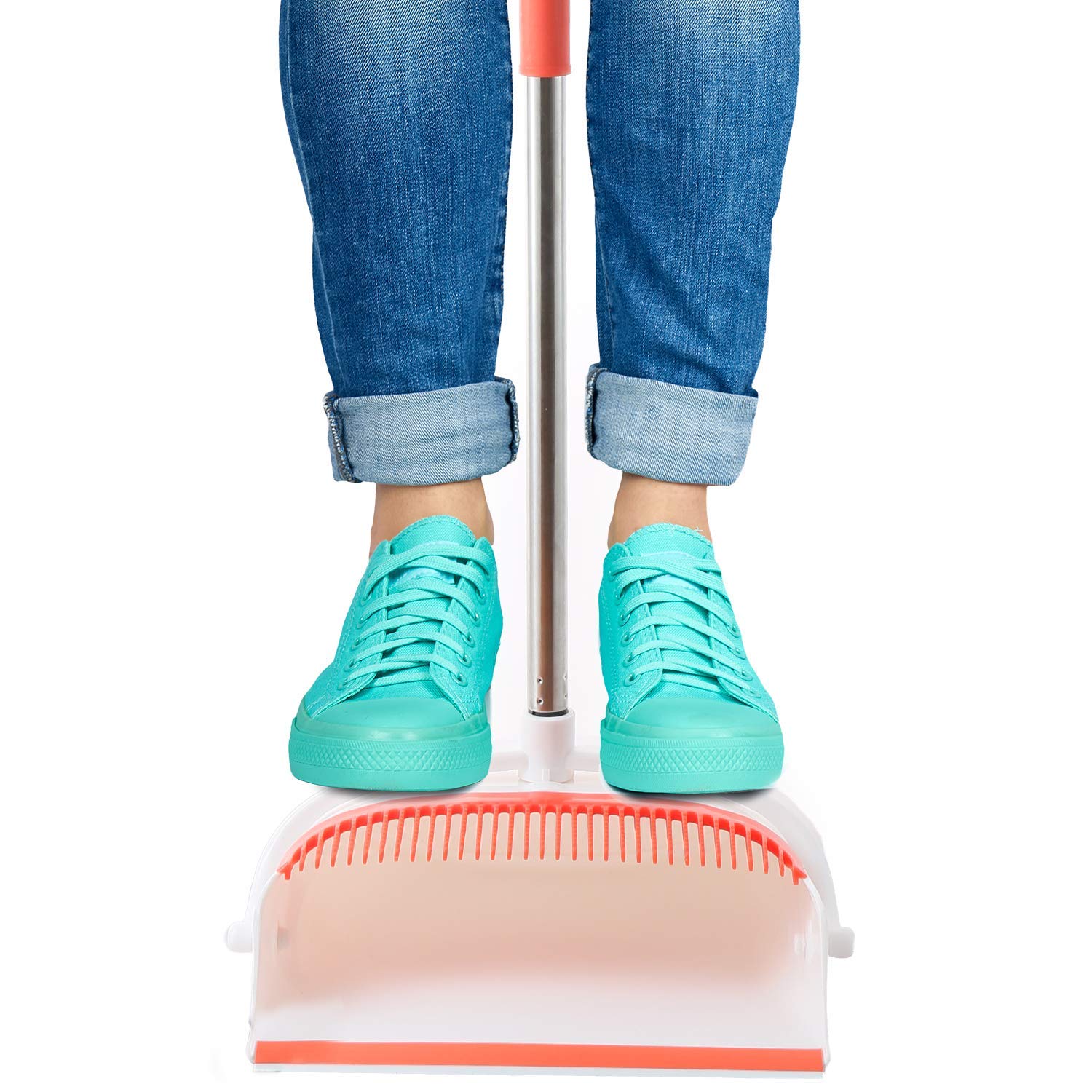 Broom and Dustpan Set - Strongest NO MORE TEARS 80% Heavier Duty - Upright Standing Dust Pan with Extendable Broomstick for Easy Sweeping - Easy Assembly Great Use for Home Kitchen Room Office Lobby: Industrial & Scientific
