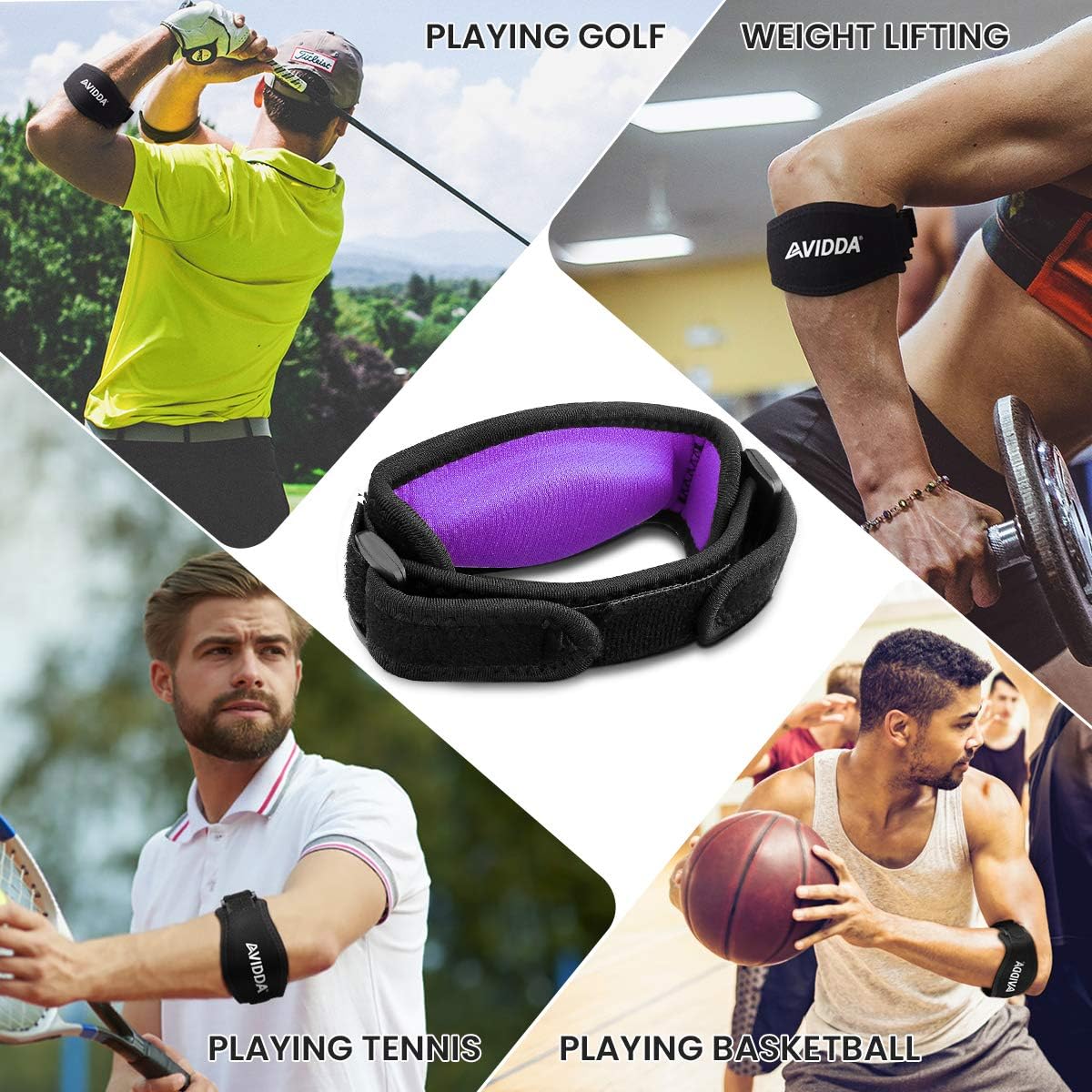 AVIDDA Tennis Elbow Support Strap 2 Packs, Adjustable Elbow Brace with Compression Pad for Tennis Elbow Golfers Elbow - Image 4