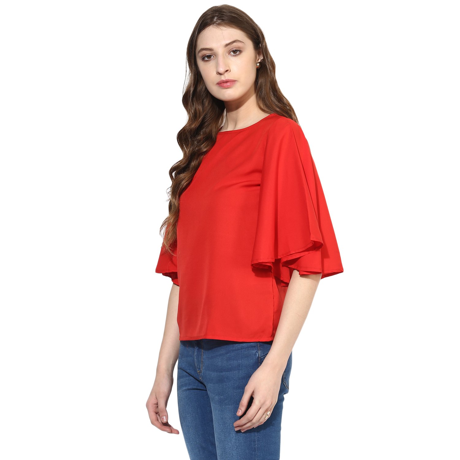 one femme women's solid bell sleeved top