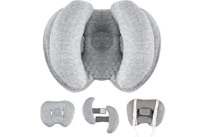Blublu Park Upgraded 2 in 1 Baby Travel Pillow, Adjustable Straps, Banana Shape Baby Neck Head Support Pillow Stroller Insert Cushion for 4 Months Up Kids, Toddler, Grey