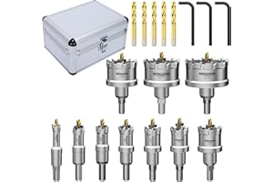Mollom TCT Carbide Hole Saw Kit for Hard Metal，14-60mm, 10 Pcs Tungsten Carbide Tipped Hole Cutter with Pilot Drill bit for S