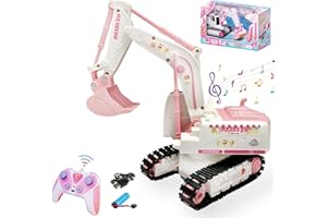 Kodbiby Pink RC Excavator, 6 Channel 2.4Ghz RC Construction Vehicle,1:24 Scale Pink Excavator Toy with 360° Rotation, Light Sound and DIY Stickers Birthday Gift for Teens Adults (1 Battery)