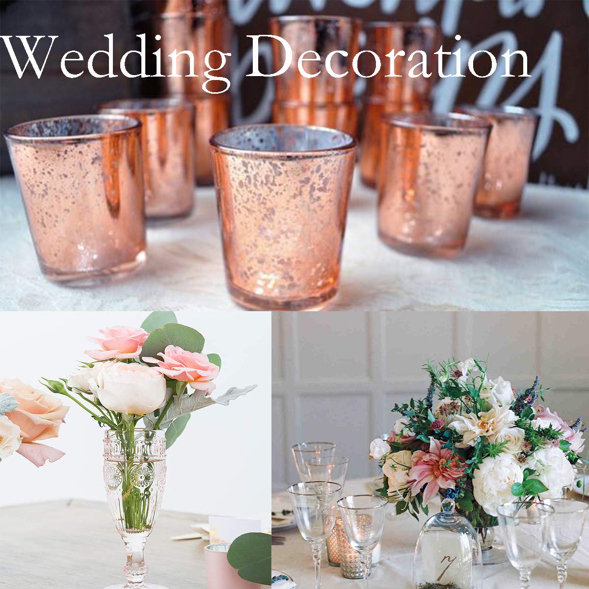 Glass Votive Candle Holders 2.64 Inches H (Set of 12, Speckled Rose Gold) - For Use with Tealights, Parties, Weddings，Spa，Aromatherapy and Home Decor