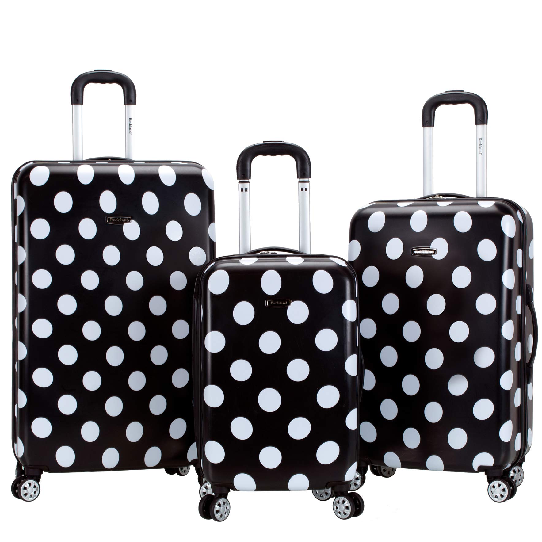 Rockland Laguna Beach Hardside Spinner Wheel Luggage, Black Dot, 3-Piece Set (22/24/28)