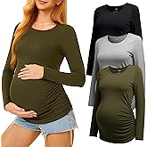 MIRAZEN 3 Pack Maternity Shirts Long Sleeve Pregnancy Top for Women with Crew Neck Casual Tee Shirts