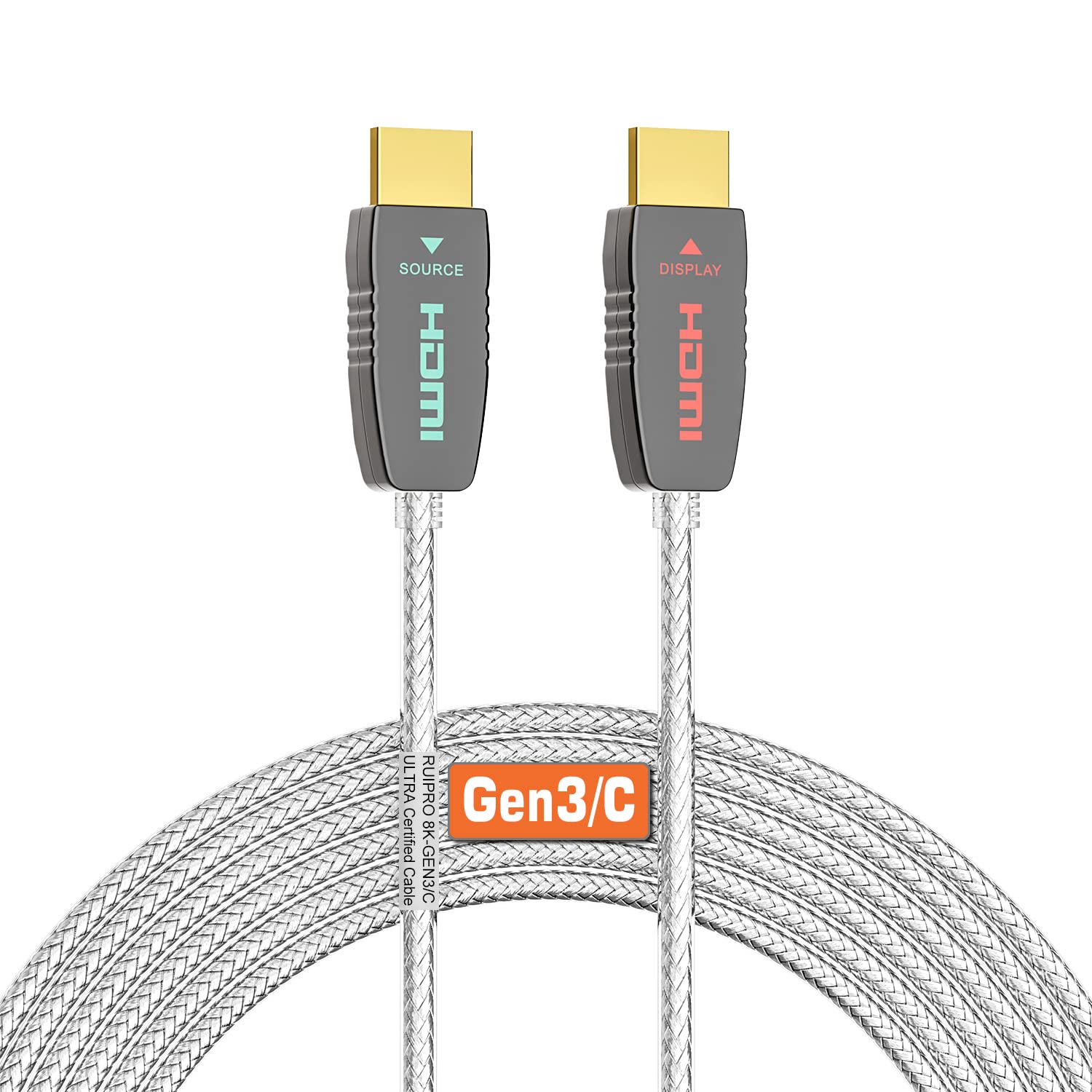 Photo 1 of RUIPRO 8K Fiber Optic HDMI Cable 48Gbps 8K60Hz 4K120Hz Dynamic HDR eARC HDCP2.2/2.3 (Crystal 8K Certified Fiber, 50FT)