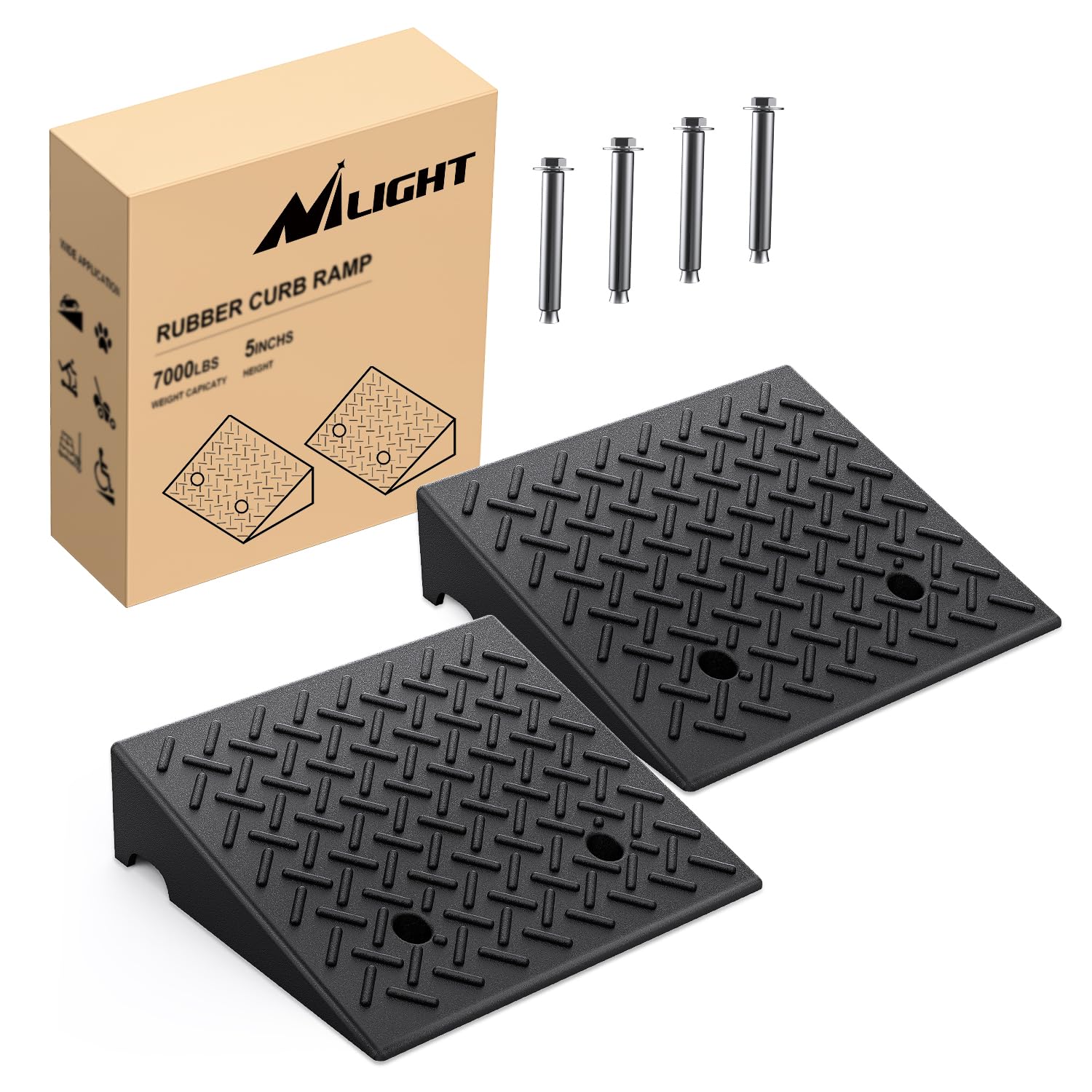 2-Pack Rubber Curb Ramps - 15 Ton Capacity Driveway Ramps For Cars & Wheelchairs