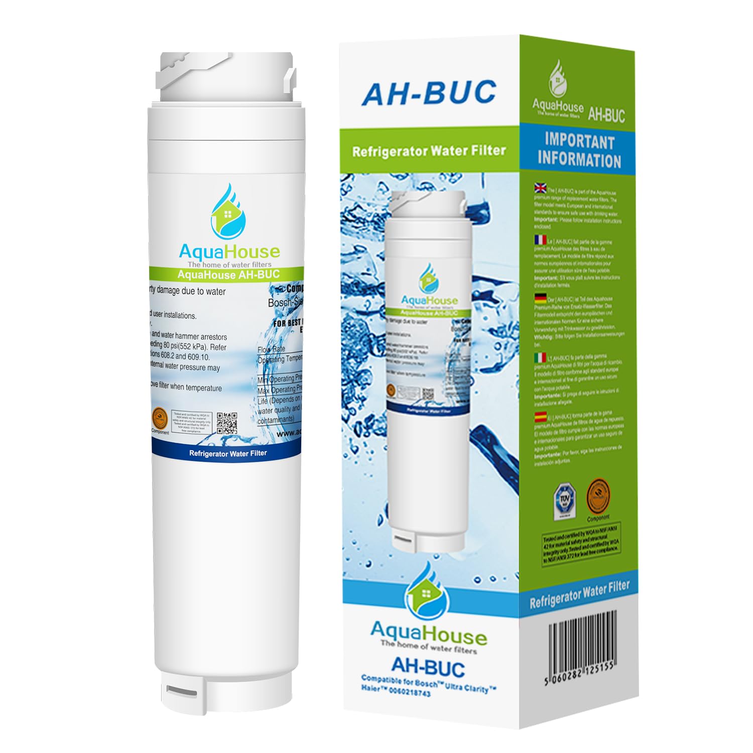 AquaHouse AH-BUC Compatible for Rangemaster DxD Series Fridge 9016, Haier 0060218743 Water Filter