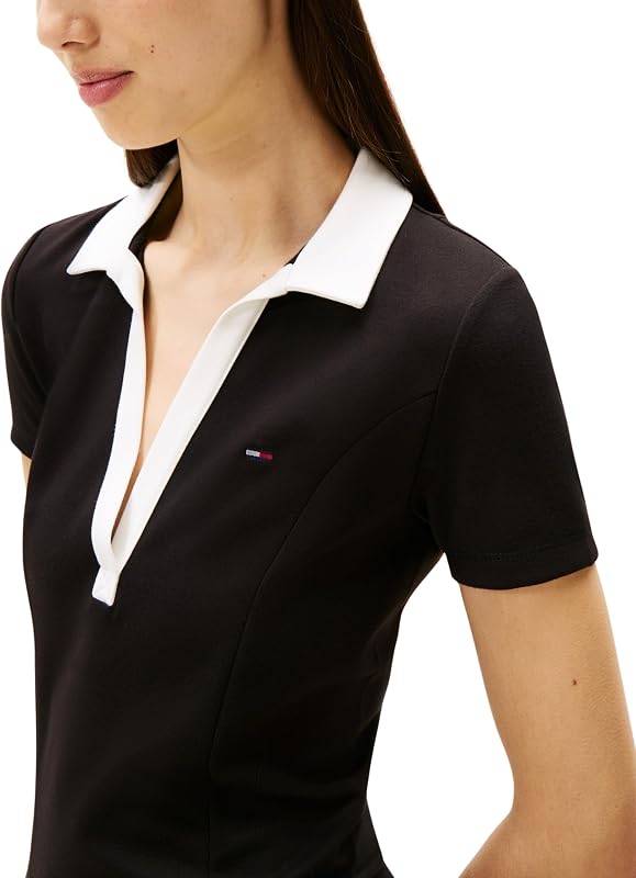 Damen Tjw Contrast Vpolo Fit&Flare EXT Dw0dw17937 Polokleid, Black (Black), L EU