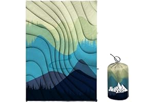Yizheer Green Mountain Printed Camping Blanket,Lightweight Down Alternative Puffy Camping Blanket Packable Outdoor Blanket for Camping,Traveling, Stad，1-Person, 76" x 54"