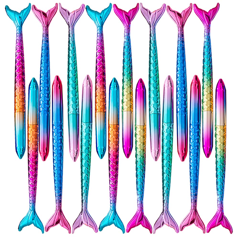 16 piece Mermaid Pens, Fish Tail Styling Writing Pens, Creative Writing Pen, Mermaid Tail, for Children's Gift, Mermaid Party (Black Ink)