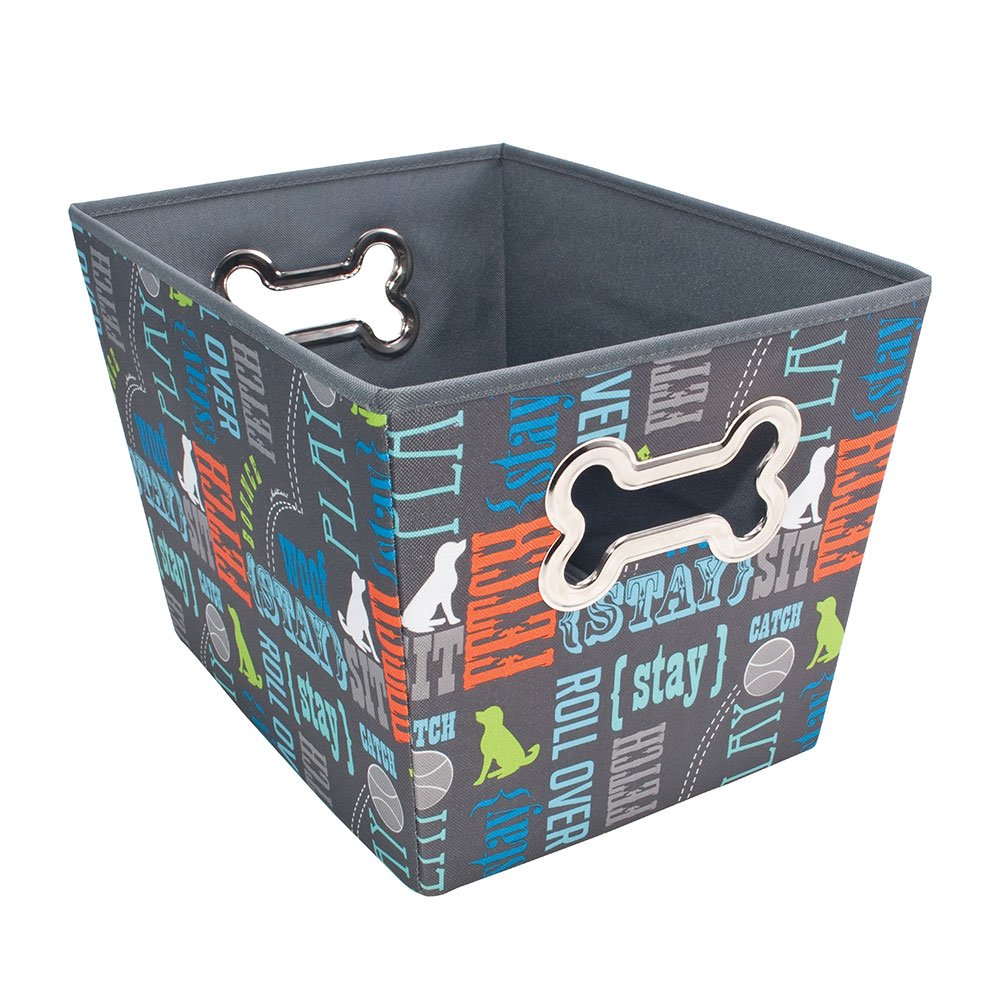 Paw Prints Pet Toy Bin, Word Play, 14.5 x 10.75 x 10-Inch, Fabric, Rectangular, Natural