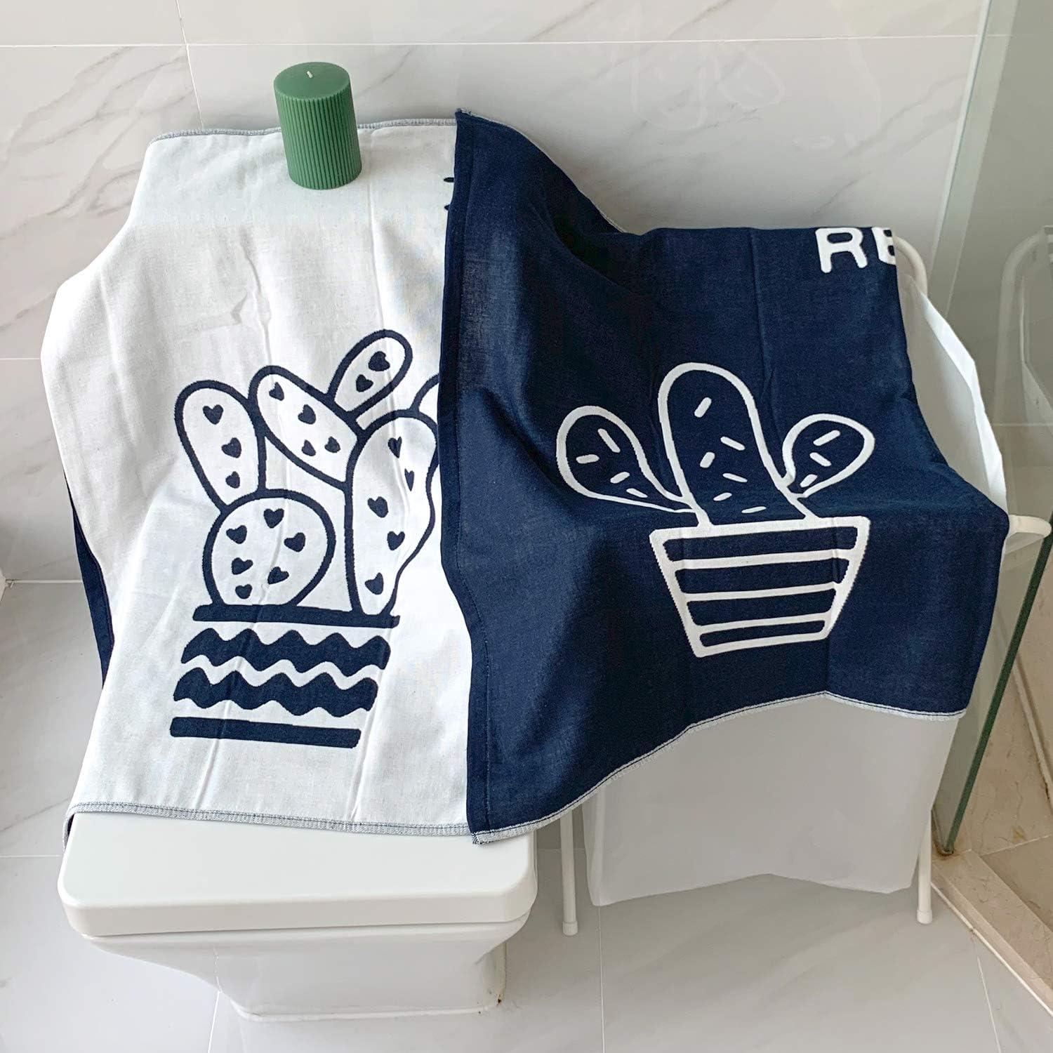 Amazon Vanxing バスタオル 湯上げタオル ガーゼ 天然綿100 肌に優しい 赤ちゃんも安心 吸水速乾 通気 かわいい 抗菌防臭加工 リバーシブル 2枚セット 大判 70x140cm サボテン ブルー バスタオル ホーム キッチン オンライン通販