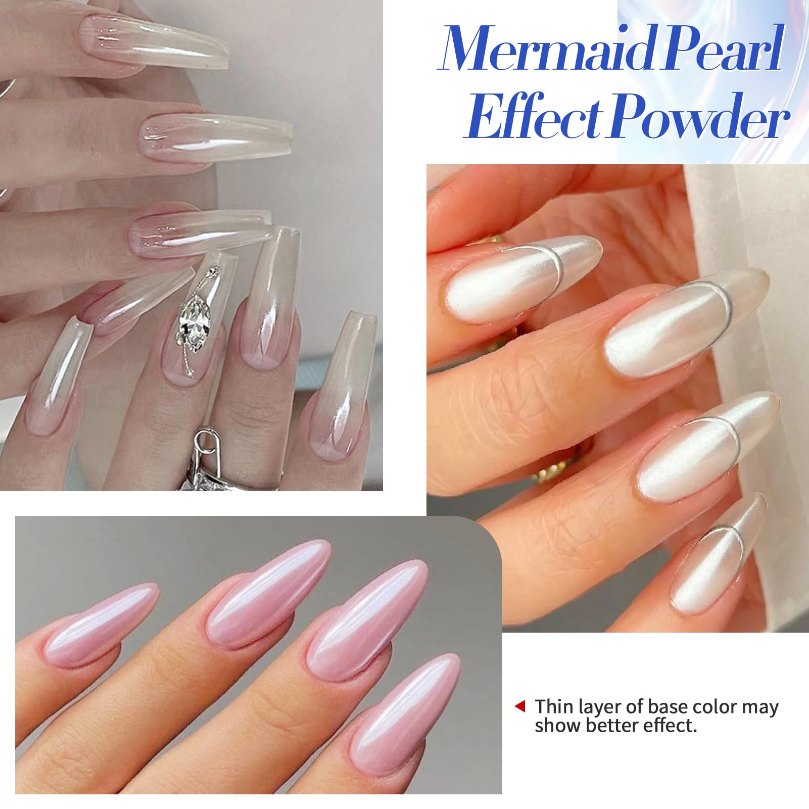 BORN PRETTY Chrome Nail Powder,White Pearl Metallic Mirror Holographic Chrome Powder for Nails,Pearl Glitter Pigment Dust Kit Nail Art Decoration Sets - Image 2