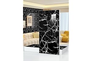 CHEJIAYE 10pcs 23.6"x11.8" Marble Peel and Stick Waterproof Wall Panels (19.4 Sq. Ft. Coverage) - Heat-Resistant Backsplash Tile, PVC Wall Panels for Kitchen, Bathrooms, Living Rooms, Bedrooms,Black