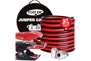 TOPDC 2 Gauge 20 Feet Jumper Cables for Car, SUV and Trucks Battery, Heavy Duty Automotive Booster Cables for Jump Starting Dead or Weak Batteries with Carry Bag(TD-P0220)