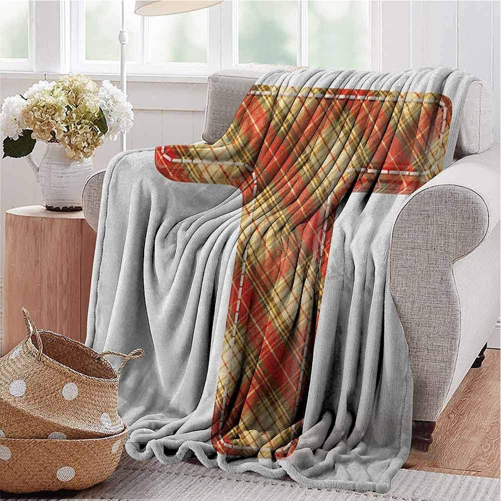 Letter T Soft Light Weight Blanket ABC Symbol with Retro Revival Pattern Stitches Vintage Fashion Super Soft Cozy Luxury Bed Blanket Vermilion Pale Yellow Brown W70 x L50 Inch