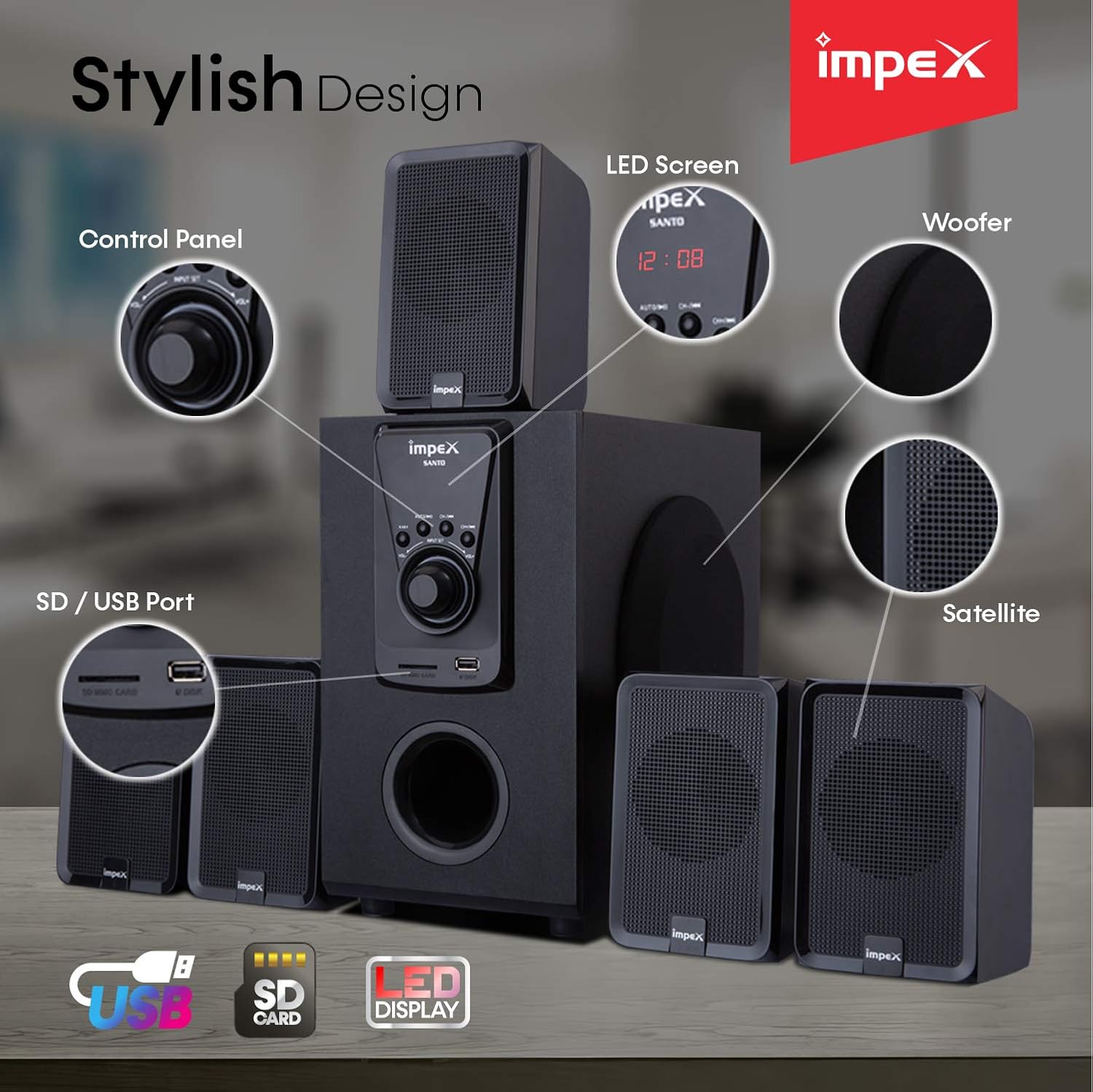 impex bluetooth 5.1 multimedia speaker system