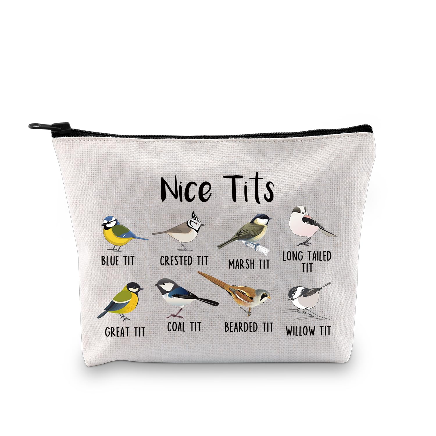 PLITI Funny Bird Watching Gift Ornithologist Gift Birds Lover Makeup Bag Bird Watcher Gift Nice Tits Birds Jokes Gift (Nice ti bagU)