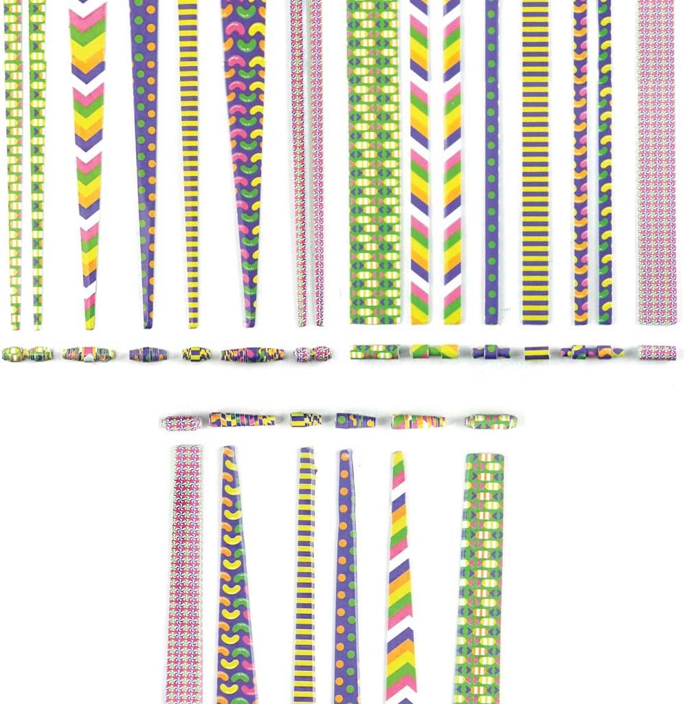 Beading Strips- Candyland Theme - Cylindrical, Round and Cone Beads - Mega Pack - DIY for making jewellery, wrist bands and other fun paper-craft projects (360 beads pack) (Candyland Theme)