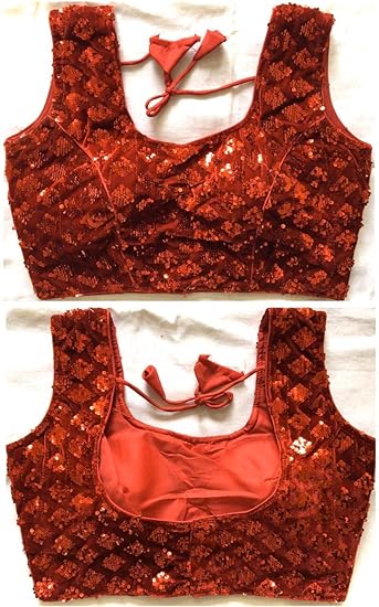 Women's Multicolor Sequence & Thread Work Readymade Sleeveless Blouse (38+margin)