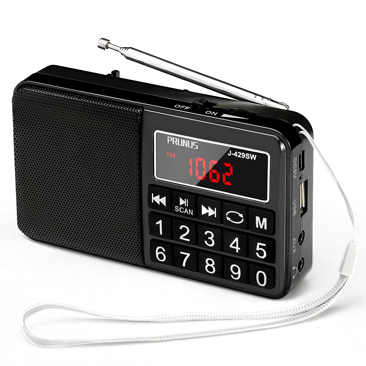 PRUNUS J-429SW Portable Radios Small AM/FM/SW, Rechargeable Radio with AUX/SD/TF/MP3 Speaker. Battery Operated Radio with Large Button and Large Display.Stores Stations Automatically. (NO DAB)