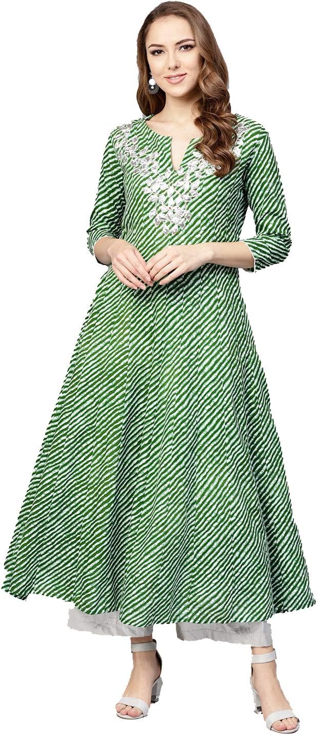 Hiral Designer Mall Womens Anarkali Long Tunic Top A-Line Kurti Embroidered Party wear Indian Laheriya Dress