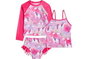 swimsobo Girls 3-Piece Swimsuit Long Sleeve Rash Guard Tankini Sets UPF Sun Proction Bathing Suit 3-10T