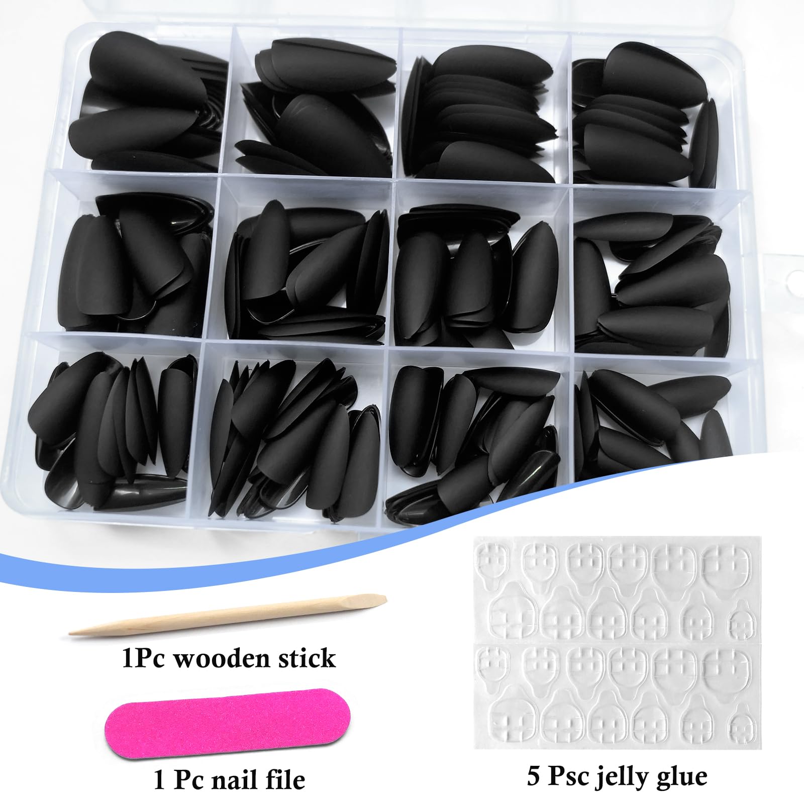 Lifextol 240PC Almond Press on Nails Medium Length Fake Nails Black Matte Almond Nails Press on Nail Short Stiletto False Nail Tips Colored Artificial Fingernail & Nail Glue Adhesive Tabs for Women - Image 3