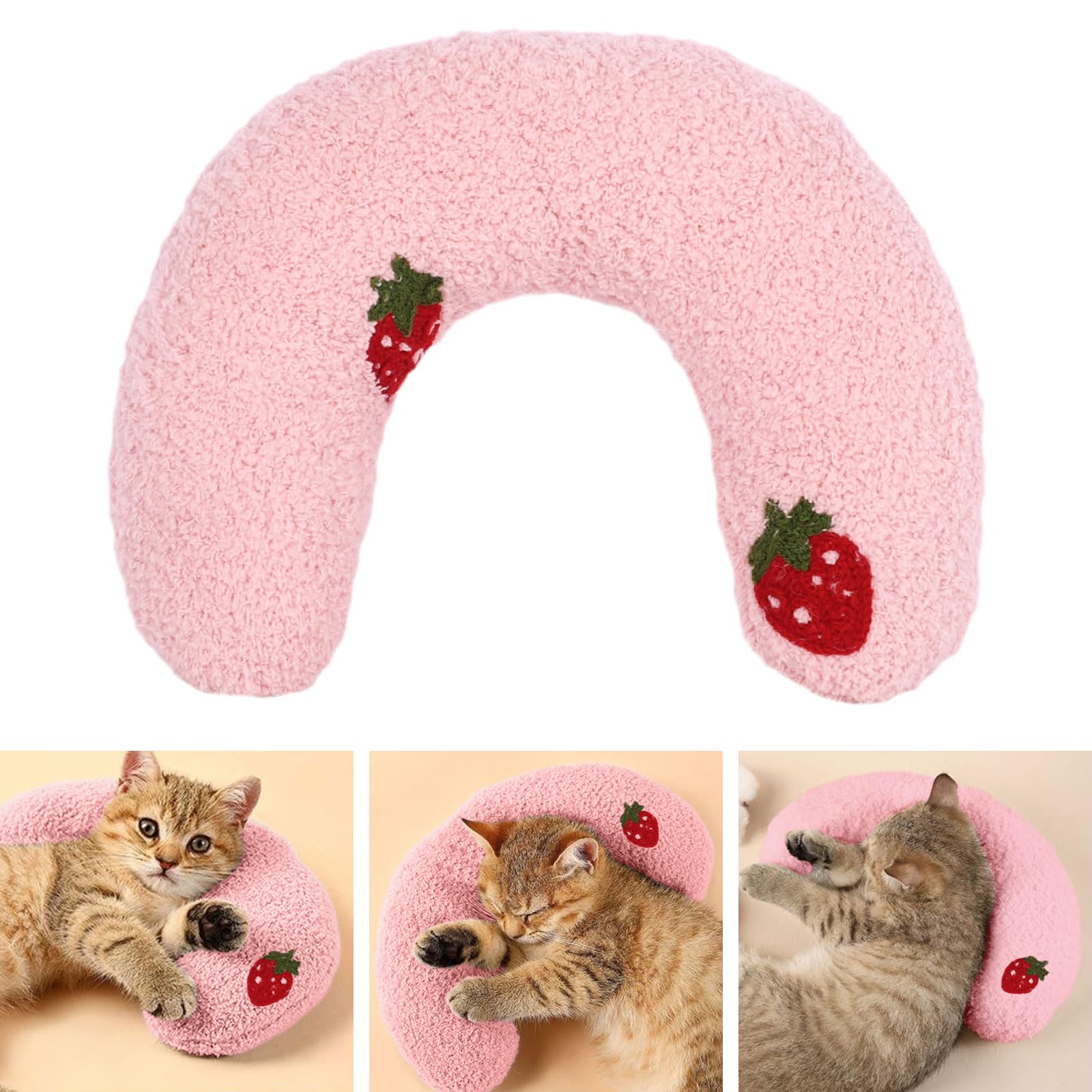 Fnaobai Pet Small Pillows for Small Dogs Cat U-Shaped Puppy Neck Pillow for Indoor Improve Relief Sleeping Machine Washable (Pink)