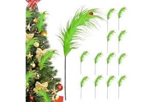 CHERICA 12 Pcs Christmas Tree Topper, 17 Inch Grinchmas Christmas Decorations Red Green Elf Tree Ornaments for Christmas Picks Furry Cute Funny Xmas Decor