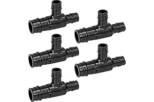 SUPPLYGIANT Poly Pex-A Expansion Tee Fitting 1" x 3/4" x 3/4", F1960 Tee 1 Inch x 1 Inch x 1/2 Inch Expansion Barb Connections, Plastic Pipe Fitting for use with Pex-A Tubing (Pack of 5)