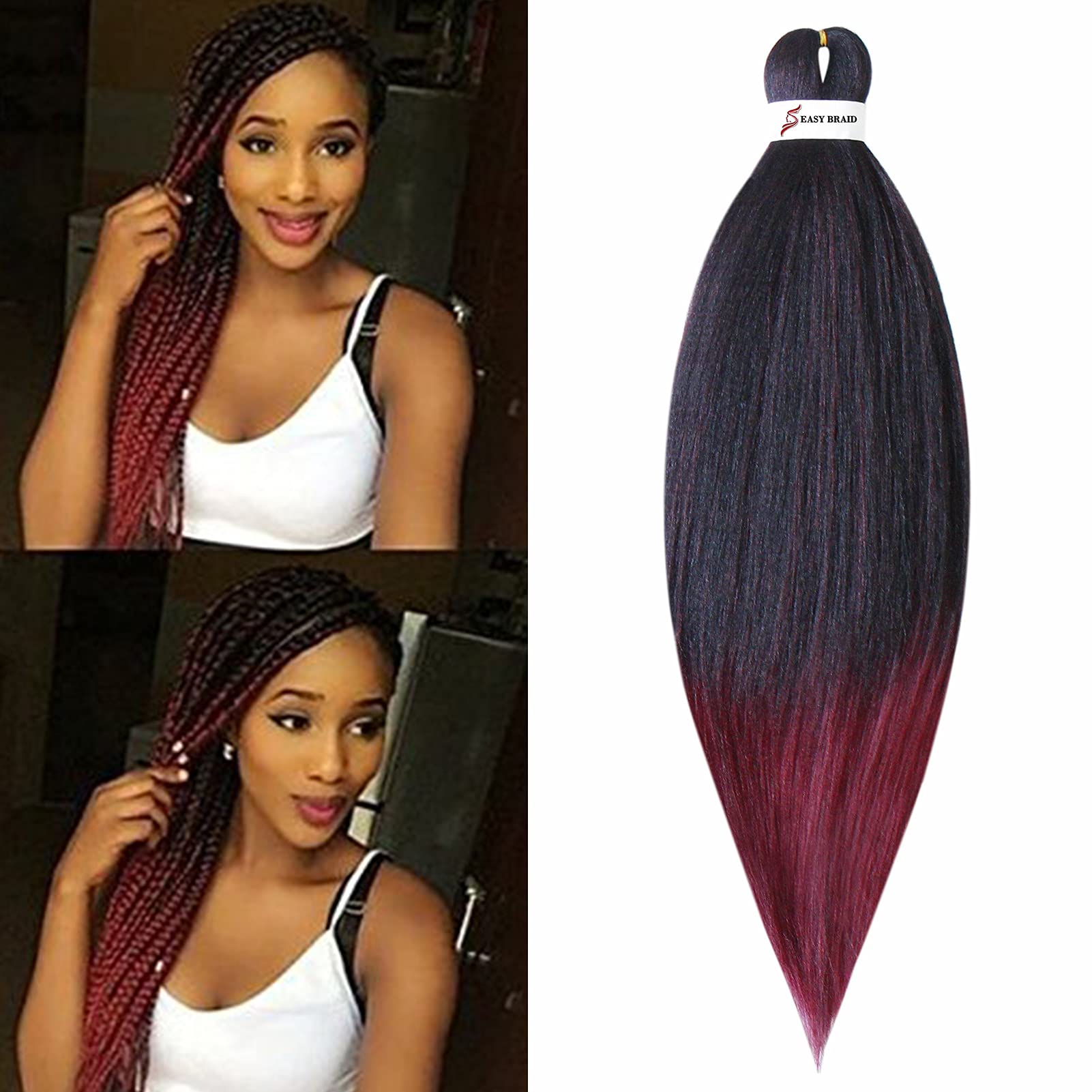 Pre stretched Braiding Hair Easy Braids 26inch 1pack Professional Hair Extensions Hot Water Setting Synthetic Fiber Crochet Twist Hair Yaki Texuture Itch Free Long Soft(Black&Wine Red)