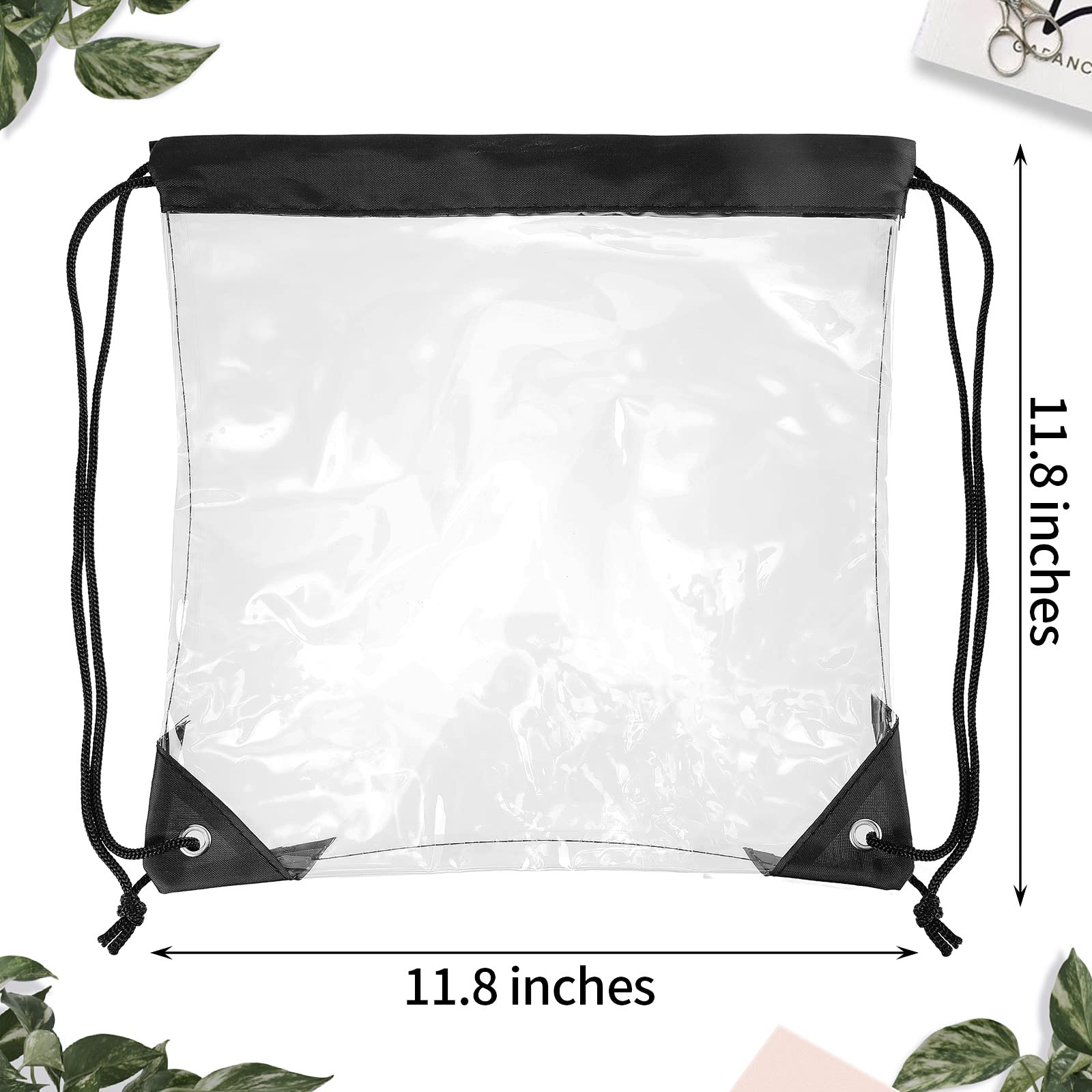 Shappy 30 Pieces Clear Drawstring Backpack, Plastic Waterproof Transparent Stadium Bags String Bag for Gym Travel(Black)