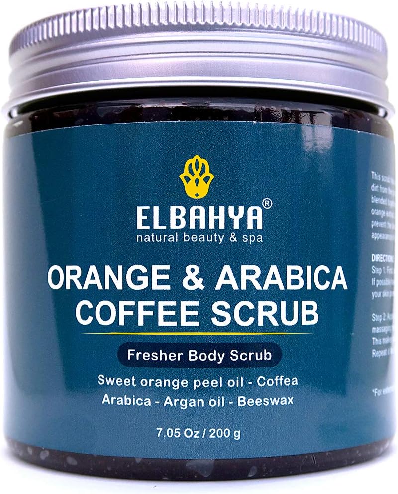 Elbahya Organic Sweet Orange and Arabica Coffee Body Scrub, Anti Cellulite and Stretch Mark Treatment