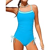 BAVADER Girls Swimsuit One Piece Modest Girls Bathing Suit Solid Square Neck Ruched Adjustable Straps Padded Swimwear 9-16y