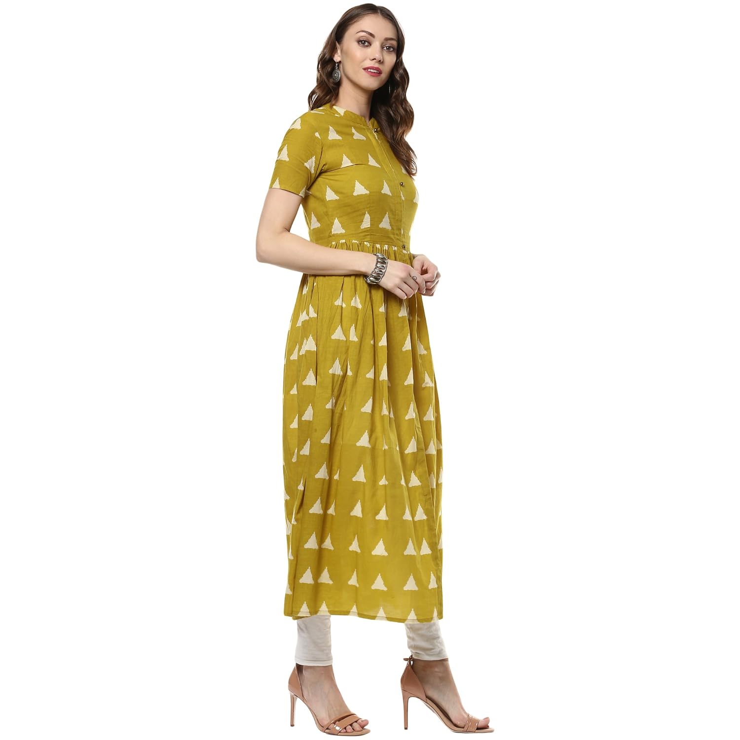 indian virasat women's cotton front slit kurti (yellow)