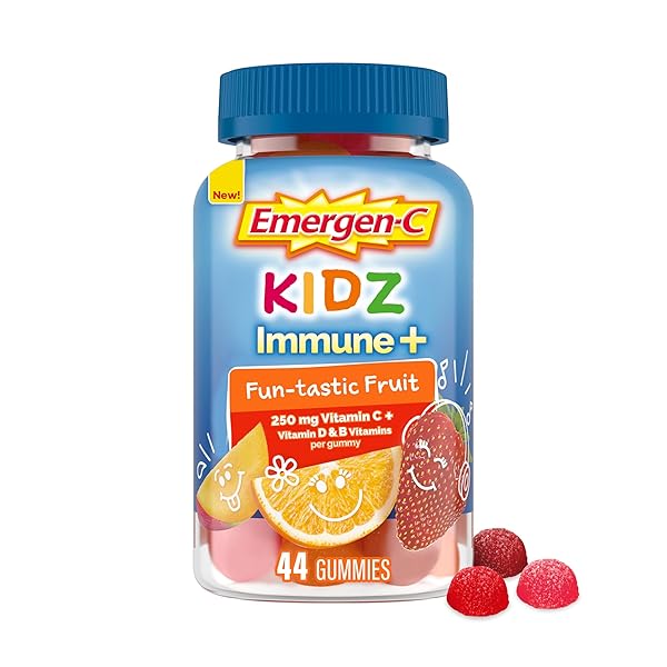 EMERGEN-C KIDZ IMMUNE+ IMMUNE SUPPORT DIETARY SUPPLEMENTS, FLAVORED GUMMIES WITH VITAMIN C, B VITAMINS AND VITAMIN D FOR IMMUNE SUPPORT, FUN-TASTIC FRUIT FLAVORED GUMMIES – 44 COUNT