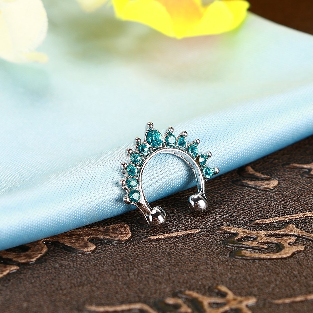 Septum Fake Nose Ring , 6PCS Women Crystal Faux Nose Rings Non-Piercing Jewelry Clip On Clicker Black/White/Gold/Rose Gold- Gift Choice (6PCS)